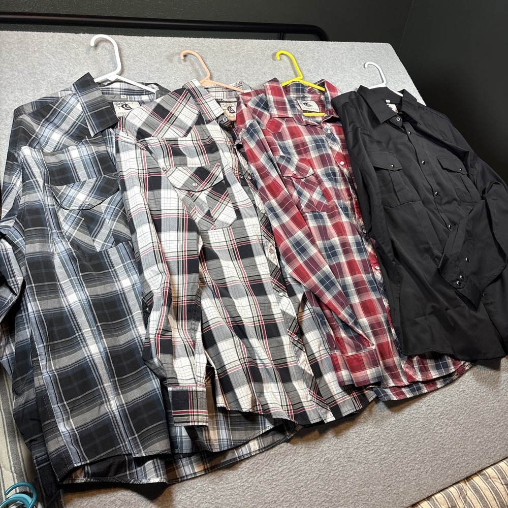 Coevals Club Men's 3XL Lightweight Pearl Snap Plaid Button Ups (LOT OF 4)